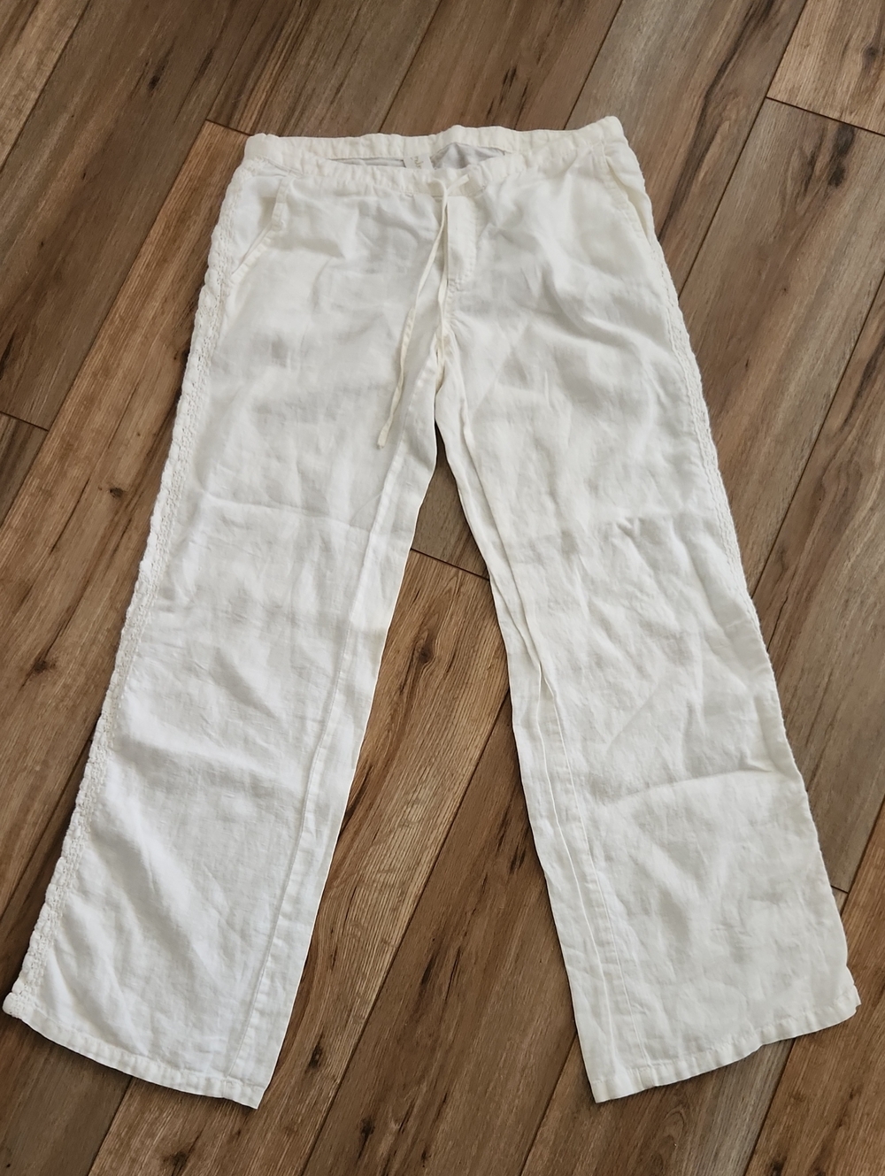 LONDONJEAN White Wide Leg Linen Pants Women's Size 6 Summer Euro Vacation Travel